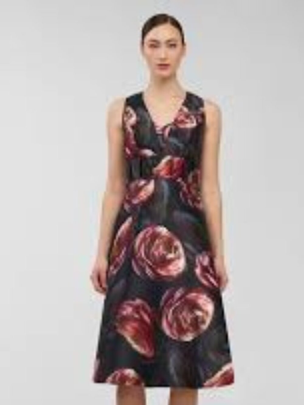 Kay Unger Antonia roses onyx black pocket midi dress size 14